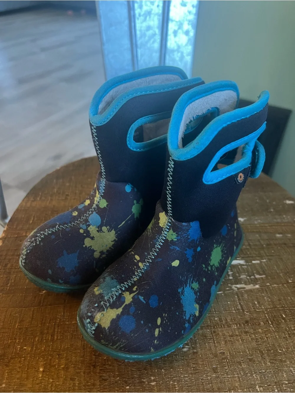 Bogs Kids Splash-Print Neoprene Rain Boots - Navy & Teal